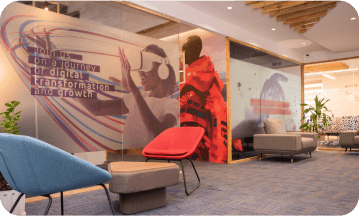 A warm, welcoming office lounge